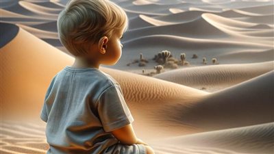 طفل وحيد فى الصحراء