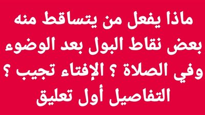 ماذا يفعل من يتساقط منه بعض نقاط البول بعد الوضوء وفي الصلاة ؟ الإفتاء تجيب ؟