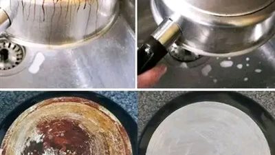 2 مكون ستكون كافية لتنظيـف وجعل المقالي المحــروقة تلمع من الداخل والخارج